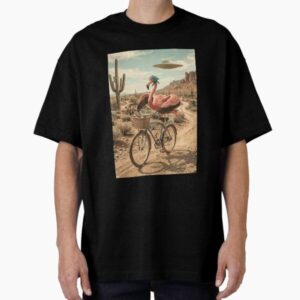 Flamingo Riding Bike Wild West Western UFO Animal Lover — graphic tee