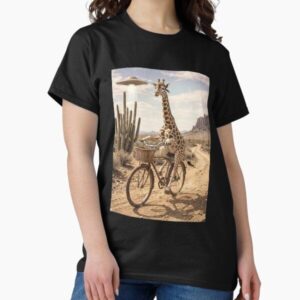 Giraffe Riding Bike Wild West Western UFO Animal Lover — graphic tee