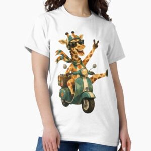 Giraffe Riding a Scooter — graphic tee