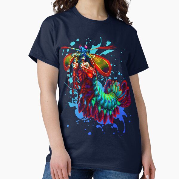 Rainbow Peacock Mantis Shrimp Blue Splash — graphic tee